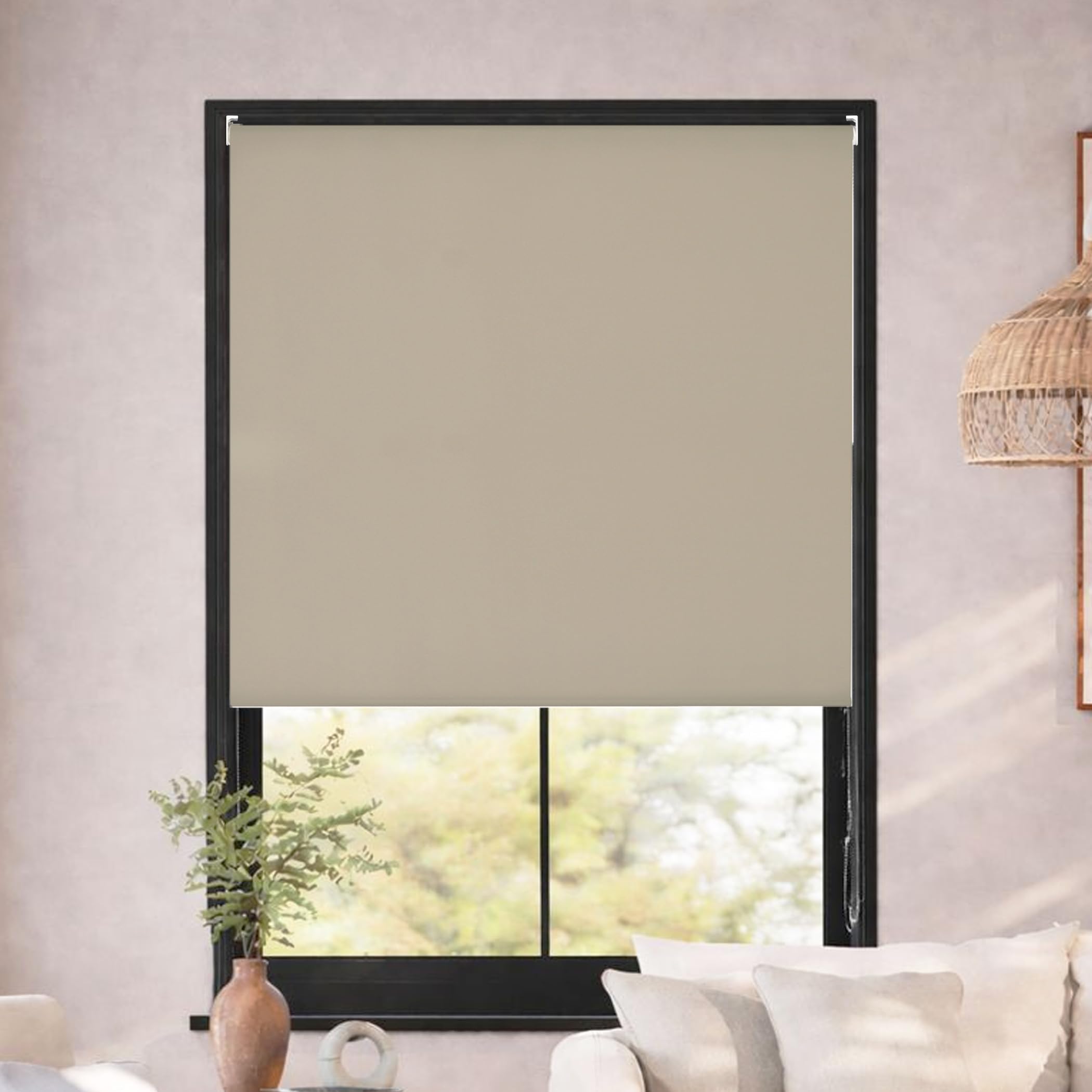 Deco Window 100% Blackout Roller Blinds for Windows 3Ft 2in x 7Ft (W x H) Sun, UV Protection & Glare Resistant for Home & Office-Silver Back Moss