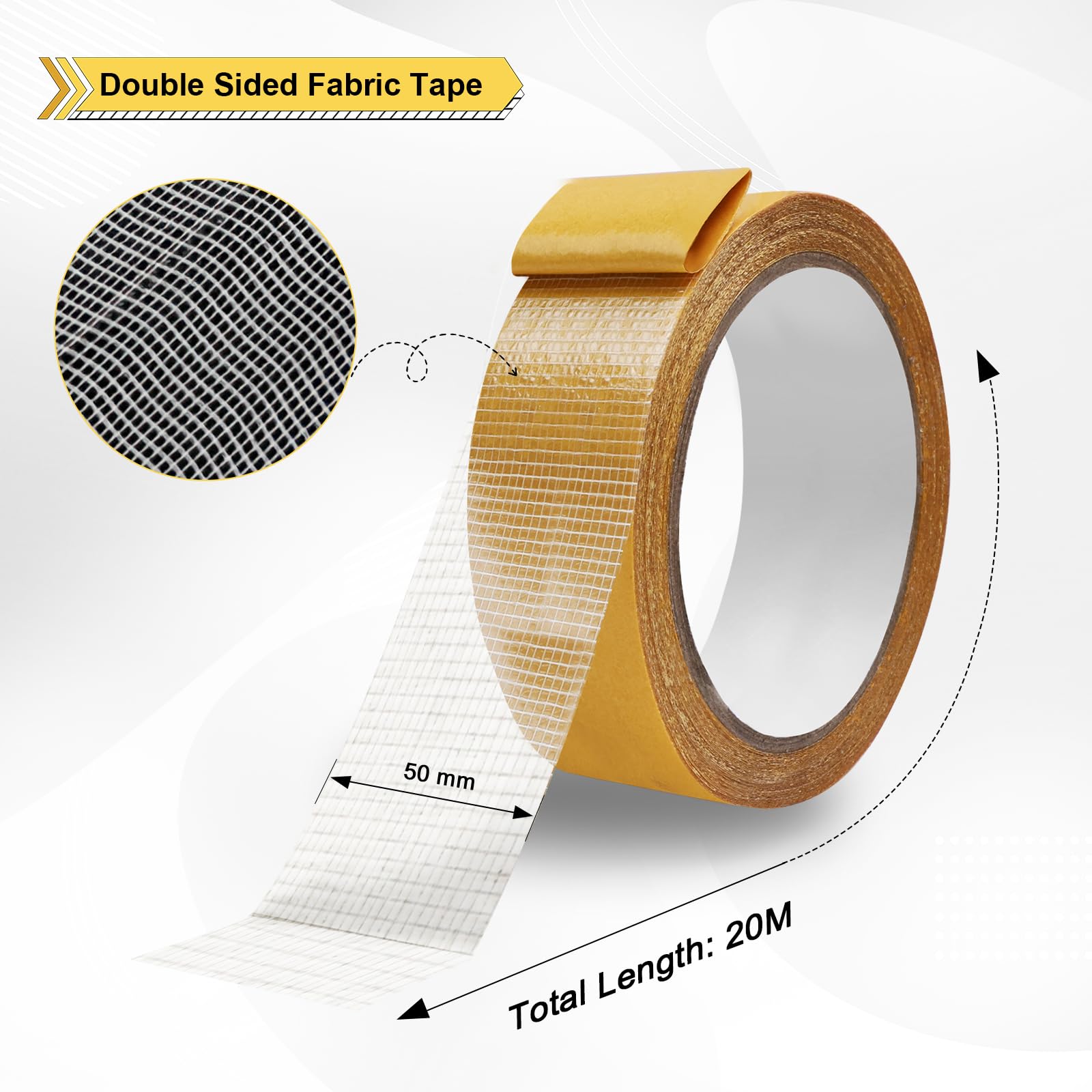 Storystore Double Sided Tape Heavy Duty, 50mm (W) x 20m (L) Double Sided Mounting Tape with Fiberglass Mesh - Image 2