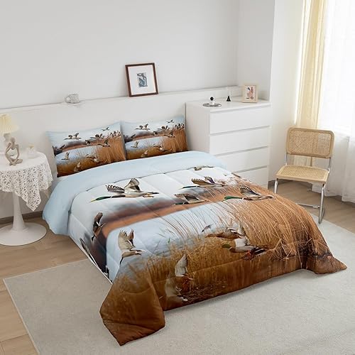 Miniatura 3 de Erosebridal Juego de ropa de cama de pato volador, tamaño King, decoración de campamento de caza para niños y hombres, juego de edredón de pato