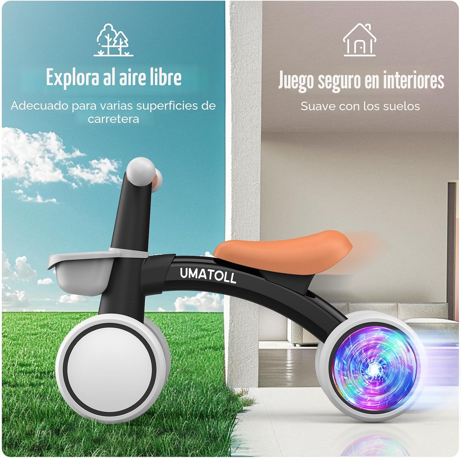 Umatoll Juguete de bicicleta de equilibrio para bebé para niño de 1 año Negro — imagen 7