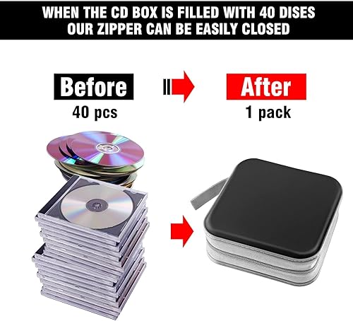 Miniatura 4 de Funda para CD, soporte para cartera de DVD, funda para CDDVD, 40 discos resistente, carpeta de almacenamiento, álbum (negro)