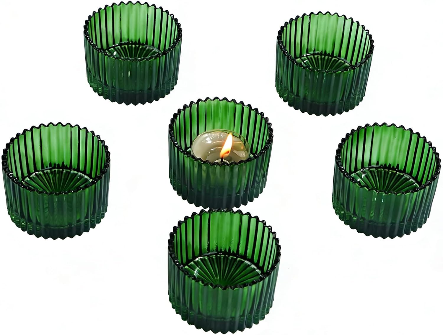 Glass Candle Tray 6 Pack Round Candle Holder Tealight Holders,Green