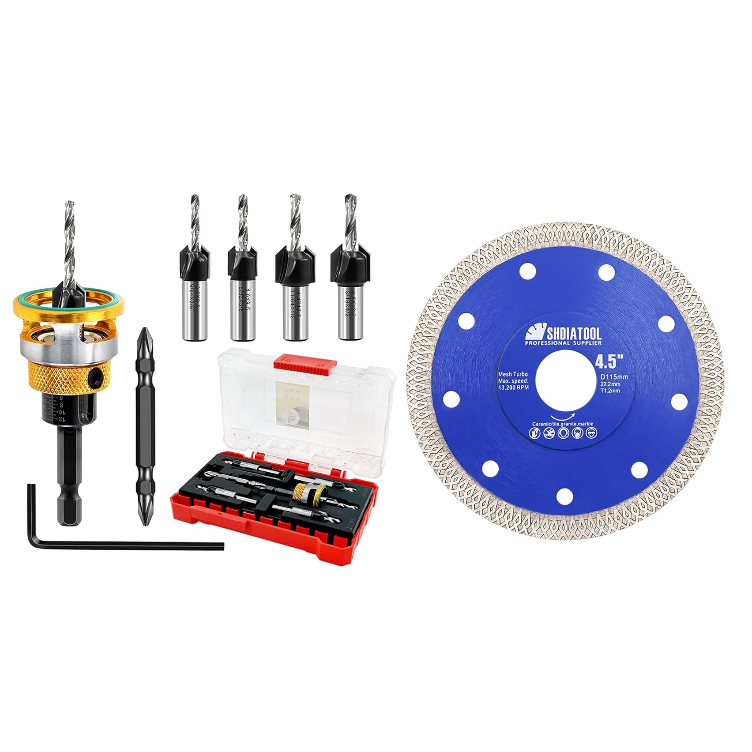 Countersink Drill Bit Set - HSS M2 Counter Sink Adjustable Depth Drill Bit for US Wood Screw, 1/8" 9/64" 5/32" 11/64" 3/16" 82° Counter-Bore