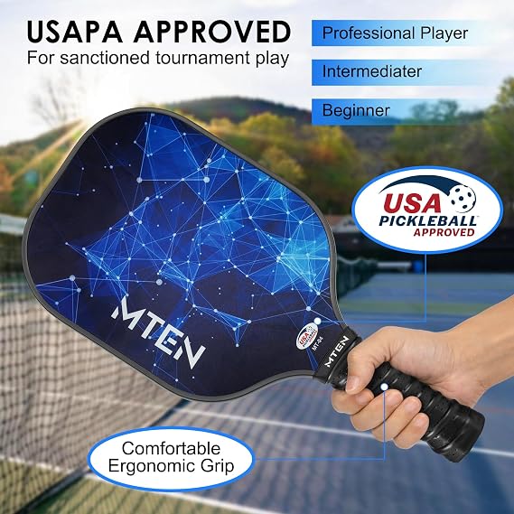 MTEN Pickleball Paddles Set of 2 or 1,USAPA Approved Fiberglass Rackets Set | with Bag & Grip Tapes for Men/Women Beginners & Intermediate Users