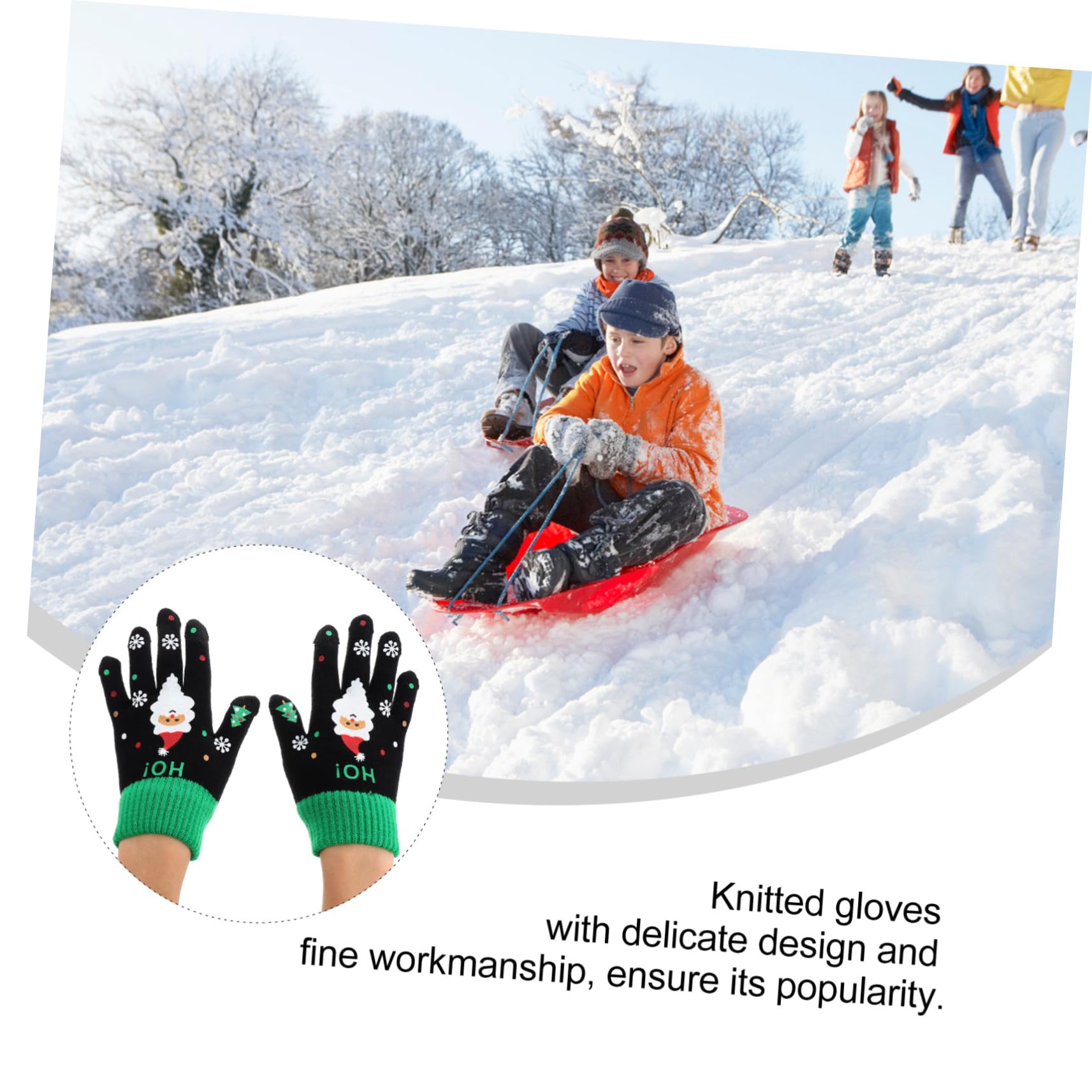 BESPORTBLE 2 Pares de Guantes de Invierno de Punto Guantes Térmicos Negros Dedos Completos Pantalla Táctil y Diseño Navideño de Santa Claus para Niños para Obsequio de Navidad