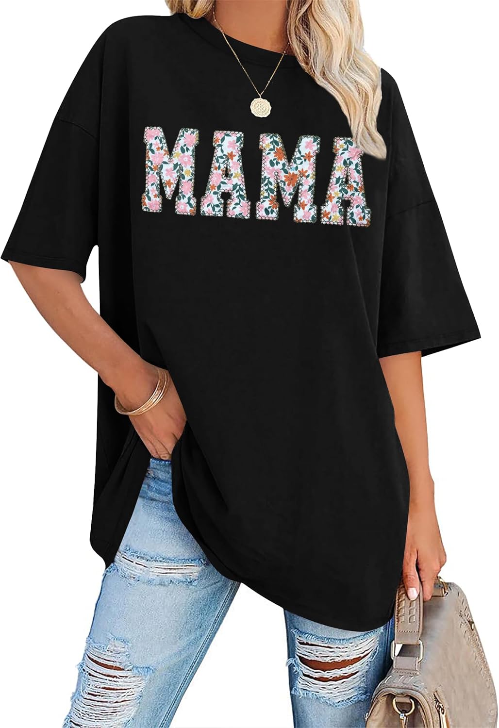 Mama Shirt Women: Mama Letter Print Tshirt Oversized Mom Tees Mother's Day Short Sleeve Tops