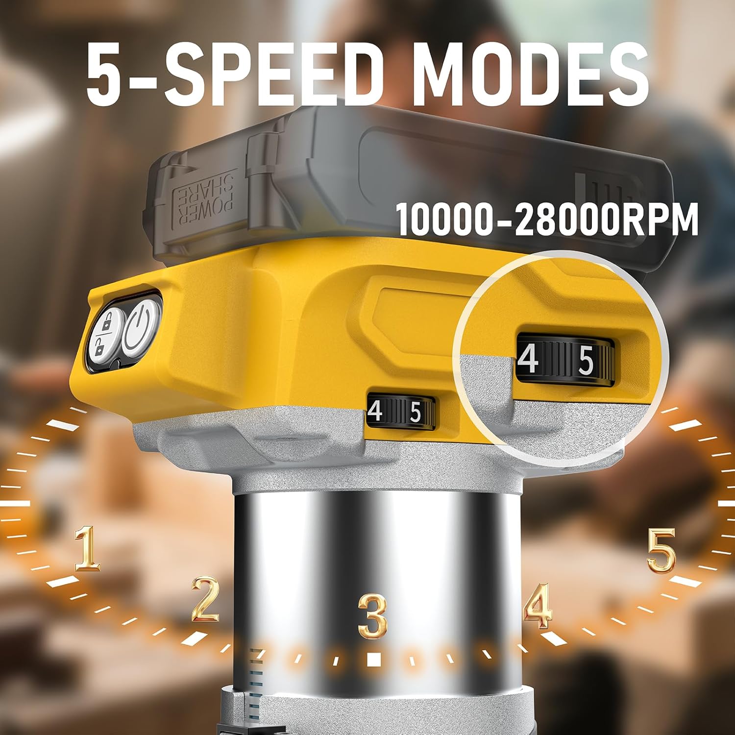 Cordless Router Compatible with DeWalt 20V Battery(No Battery) 600W Brushless Wood Router, 5-Speed Control, Depth Adjustment, Edge & Roller Guide, Router Bits