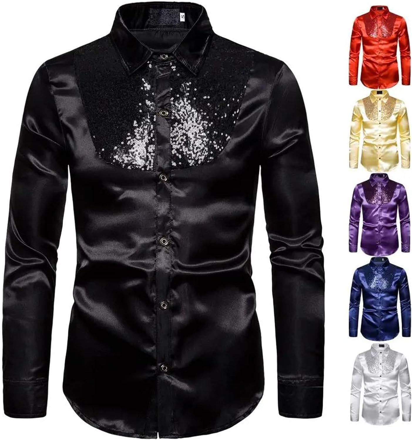 Men's Sequin Glitter Long Sleeve Shirt Fashion Wedding Party Stage Performance Prom Dress Top