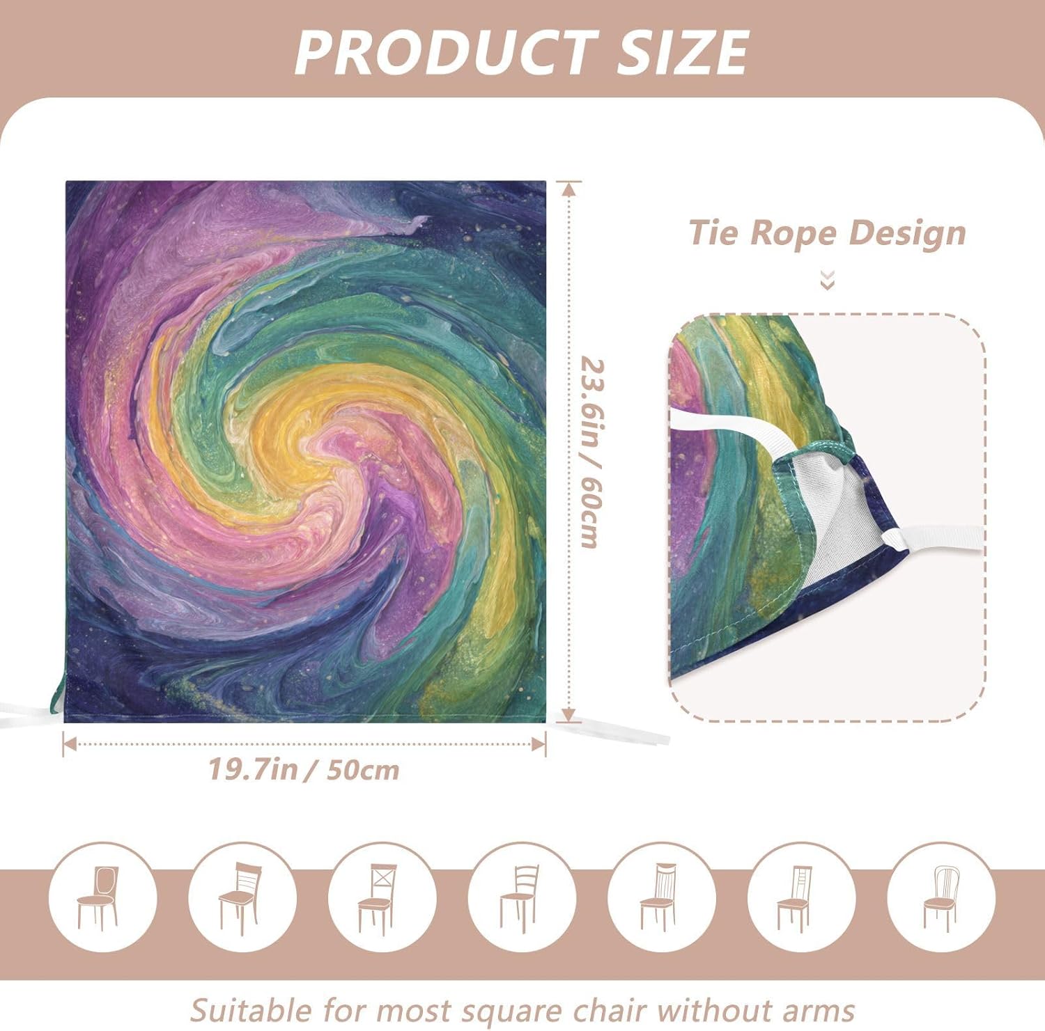 ALAZA Spiral Rainbow Color Marble Chair Back Cover Set of 6, Washable Reusable Removable Chair Slipcovers Decorative Chair Cover for Home Kitchen Wedding Party