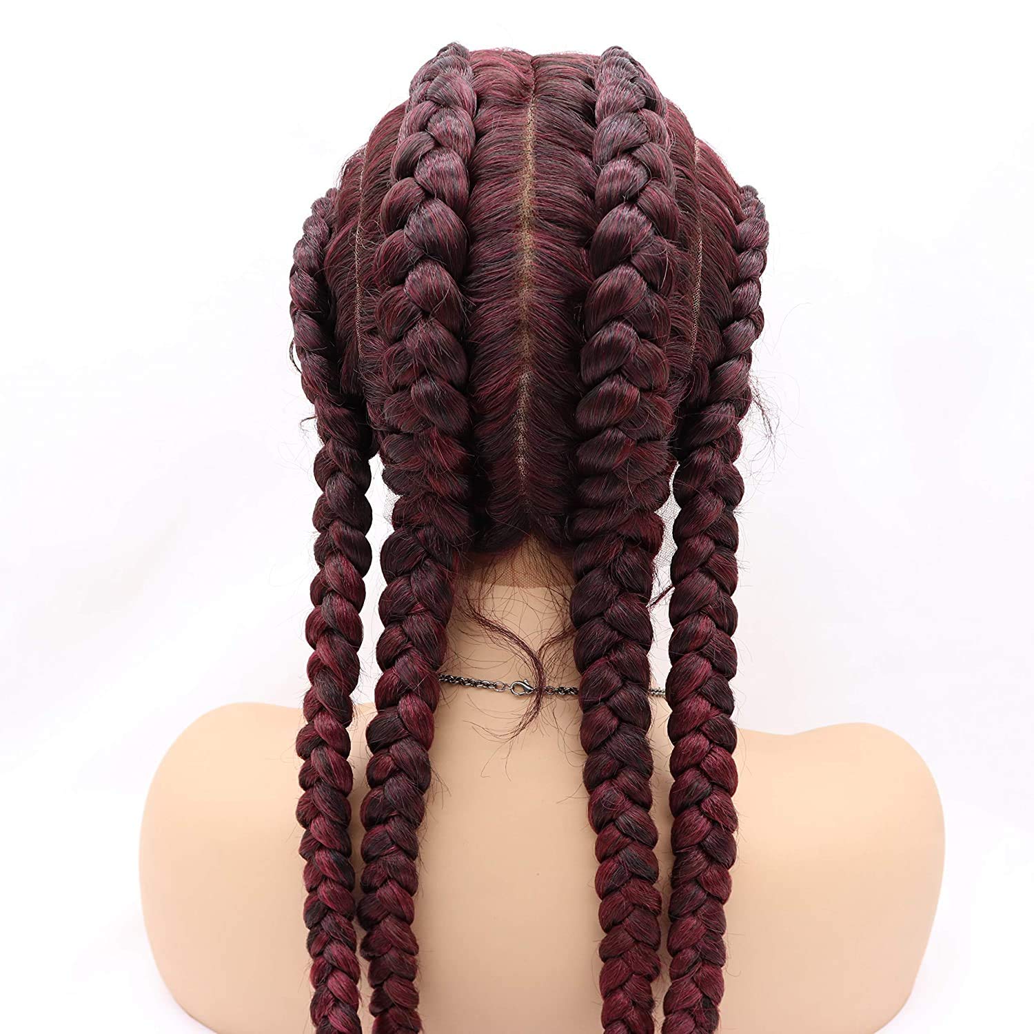 xiweiya Copper Red Braided Wig 4xTwist Ducth Braids Lace Front Wig with Baby Hair Cornrow Braided 100% Hand Made Wig Afro Braids Box Braid Wigs for Women 36inch