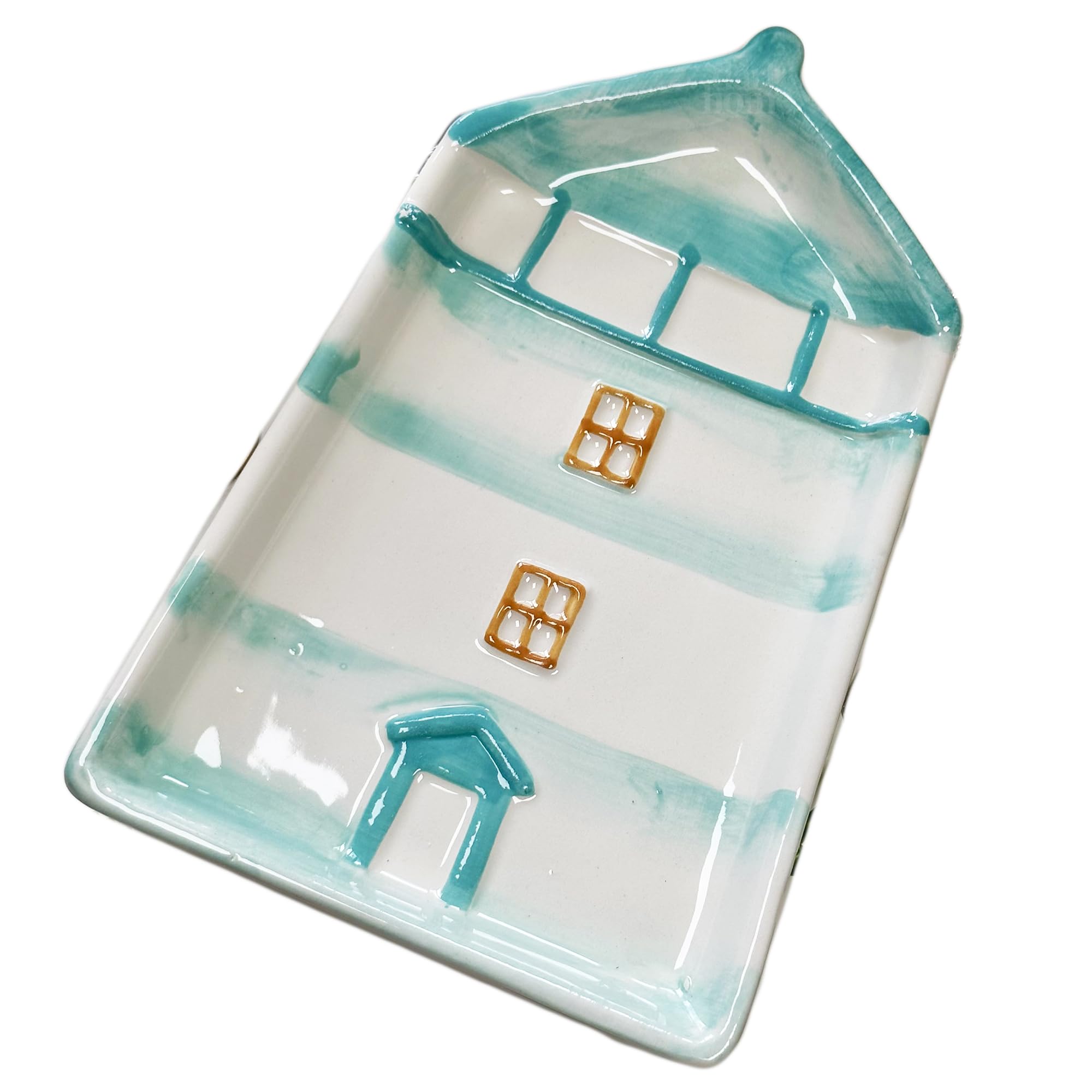 Darthome White, Blue Ceramic Lighthouse Plate Glazed Ceramic Seaside Beach Harbour Decorative Dish