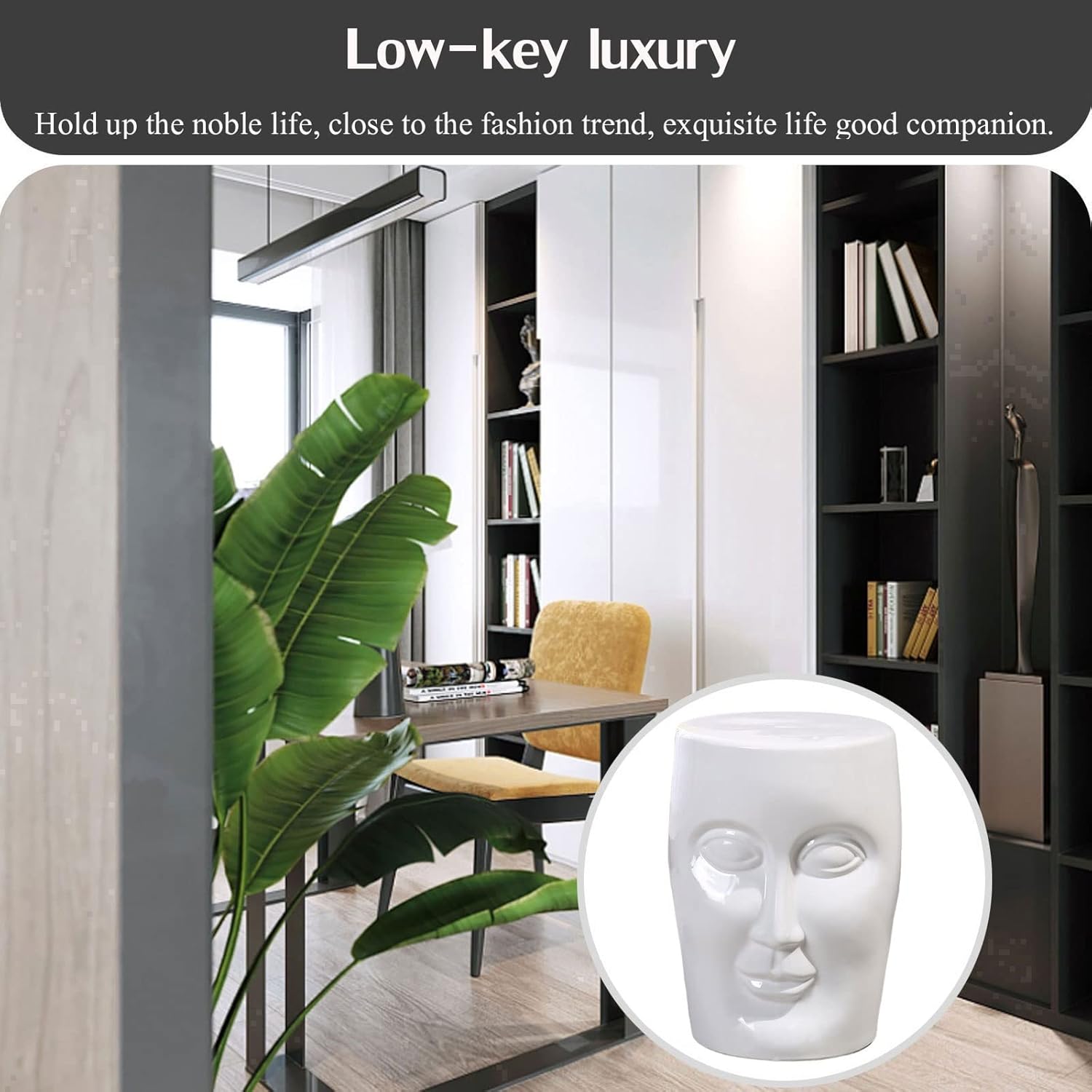 Decorative Ceramic Garden Stool, Glazed Human Face Shape Drum Stool Shoe Changing Stool, Suitable for Living Room, Balcony, Garden, Etc. (Color : Silver)