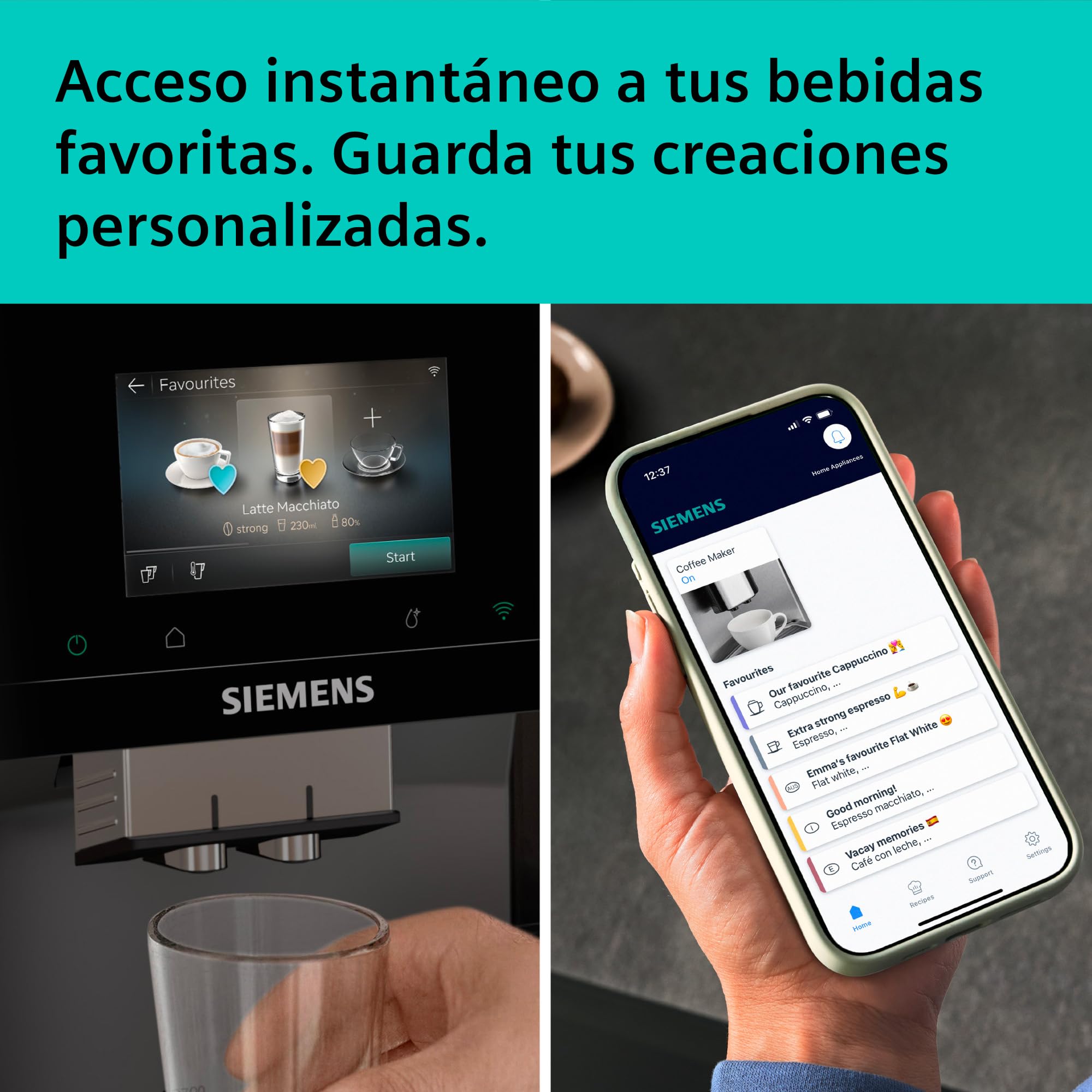 SIEMENS, Cafetera Superautomática, EQ700 iAroma, pantalla táctil, Cold Brew y Slow Brew, App Home Connect, morning haze, TP725E01