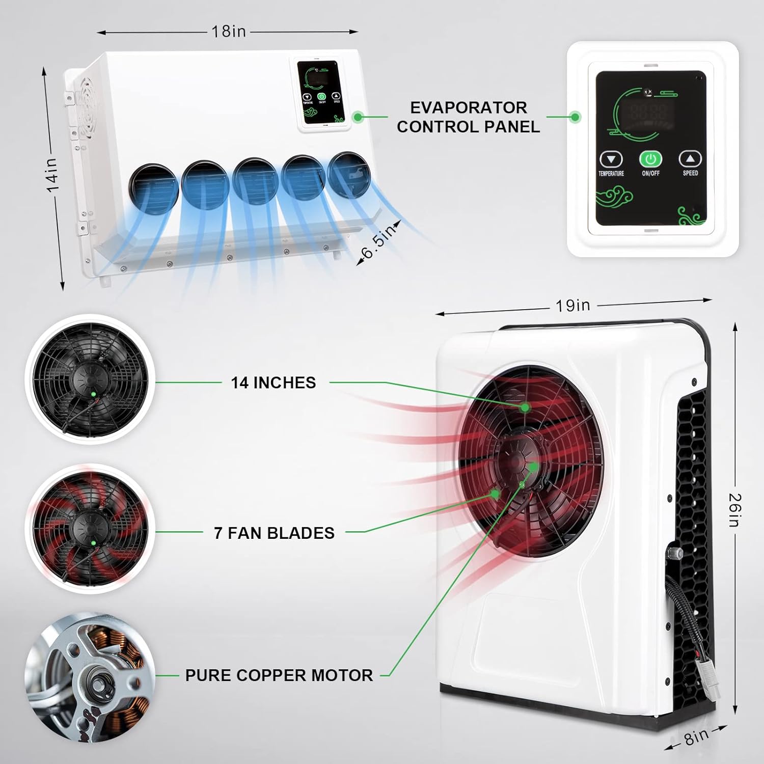 Universal 12V DC Electric Air Conditioner, RV Truck Excavator Engineering Vehicle Agricultural Vehicle Bus Van 12V voltage Parking Air Condition