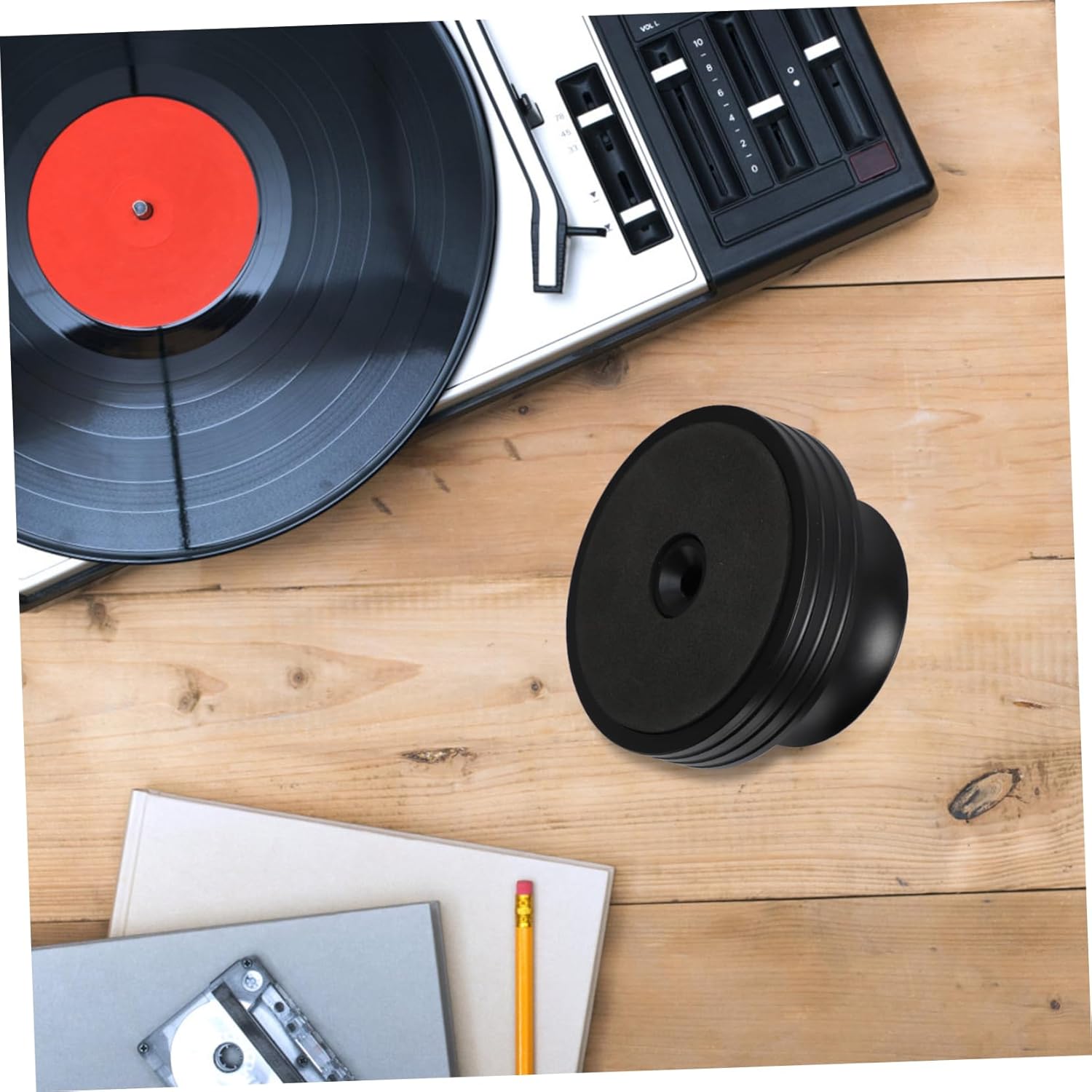 Mikikit 1pc Aluminum Vinyl Record Weight Stabilizer Clamp Black Turntable Accessory for Improved Sound Quality and Control Aluminum Design