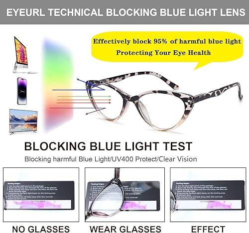 Miniatura 5 de EYEURL Paquete de 5 lentes de lectura para mujer, lentes de lectura de ojo de gato, lentes de lectura para hombre, bloqueo de luz azul, con bisagras
