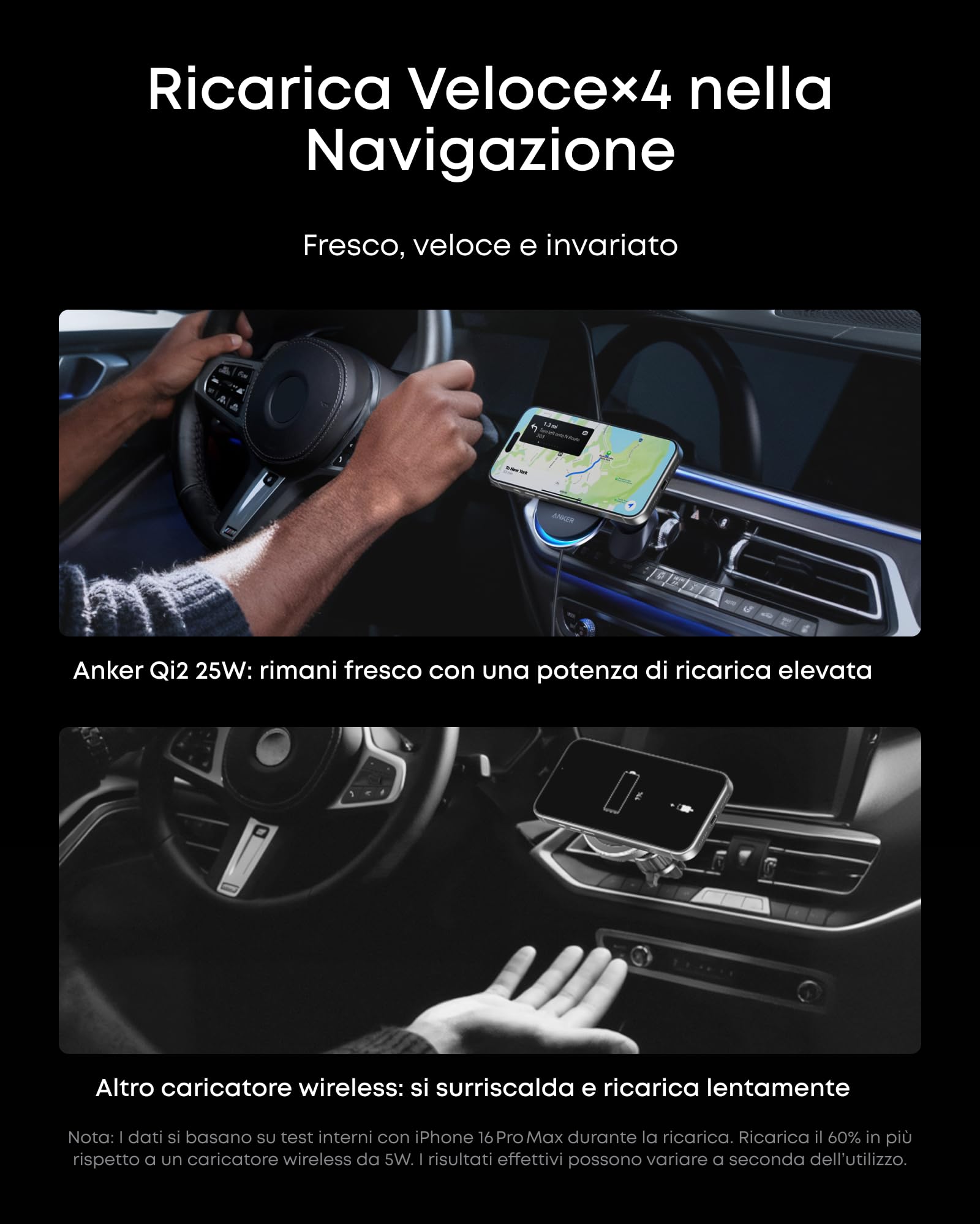 Anker Prime Caricatore Auto MagSafe Qi2 25W con Raffreddamento TEC, Supporto Bocchetta Aria per iPhone Serie 17-12