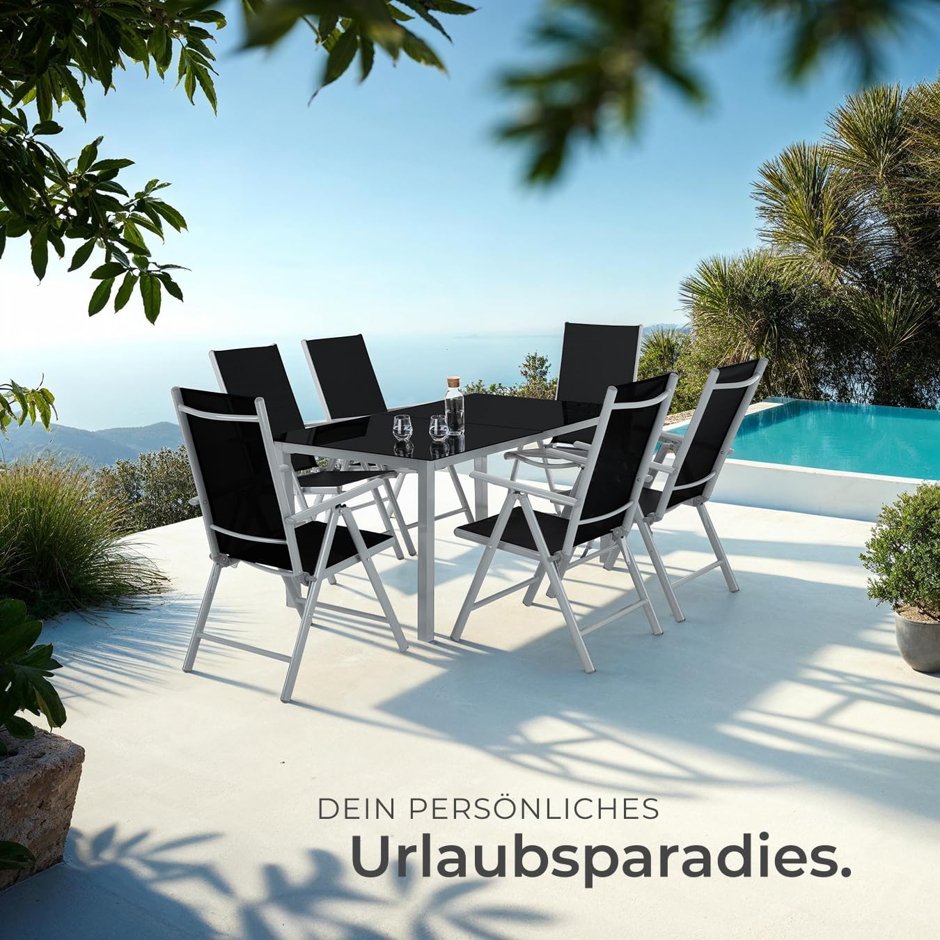 tectake® Aluminium Gartenstuhl 4er Set, Klappstuhl mit 7-Fach Verstellbarer Rückenlehne, Hochlehner mit Armlehnen, Gartenmöbel Set mit 4 Stühlen, für Garten Balkon Terrasse Camping, Silber