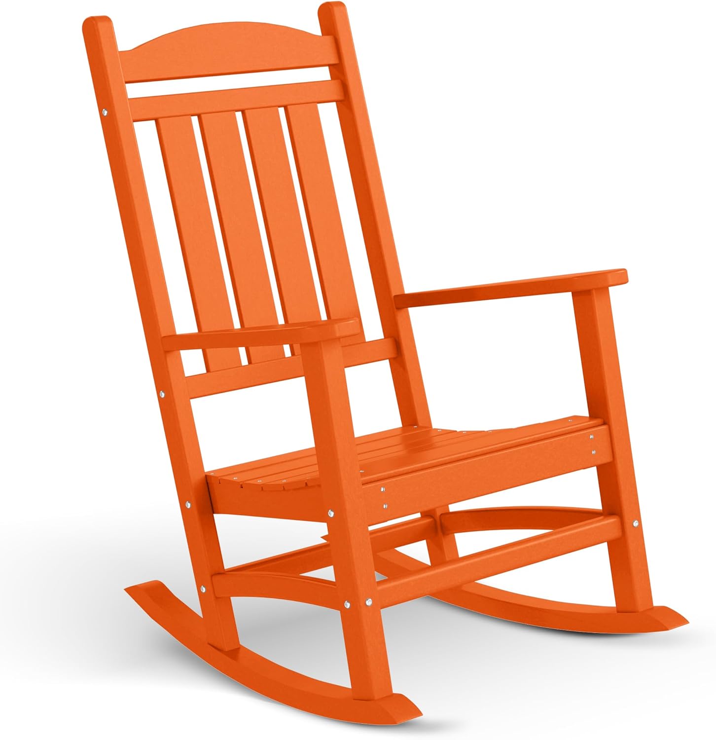 Costaelm Oversized Outdoor Rocking Chair, High Back Porch Rocker Chair, HDPE All Weather Resistant Outdoor Seating Furniture Wide Rocker Chair for Patio, Lawn, Garden, Orange