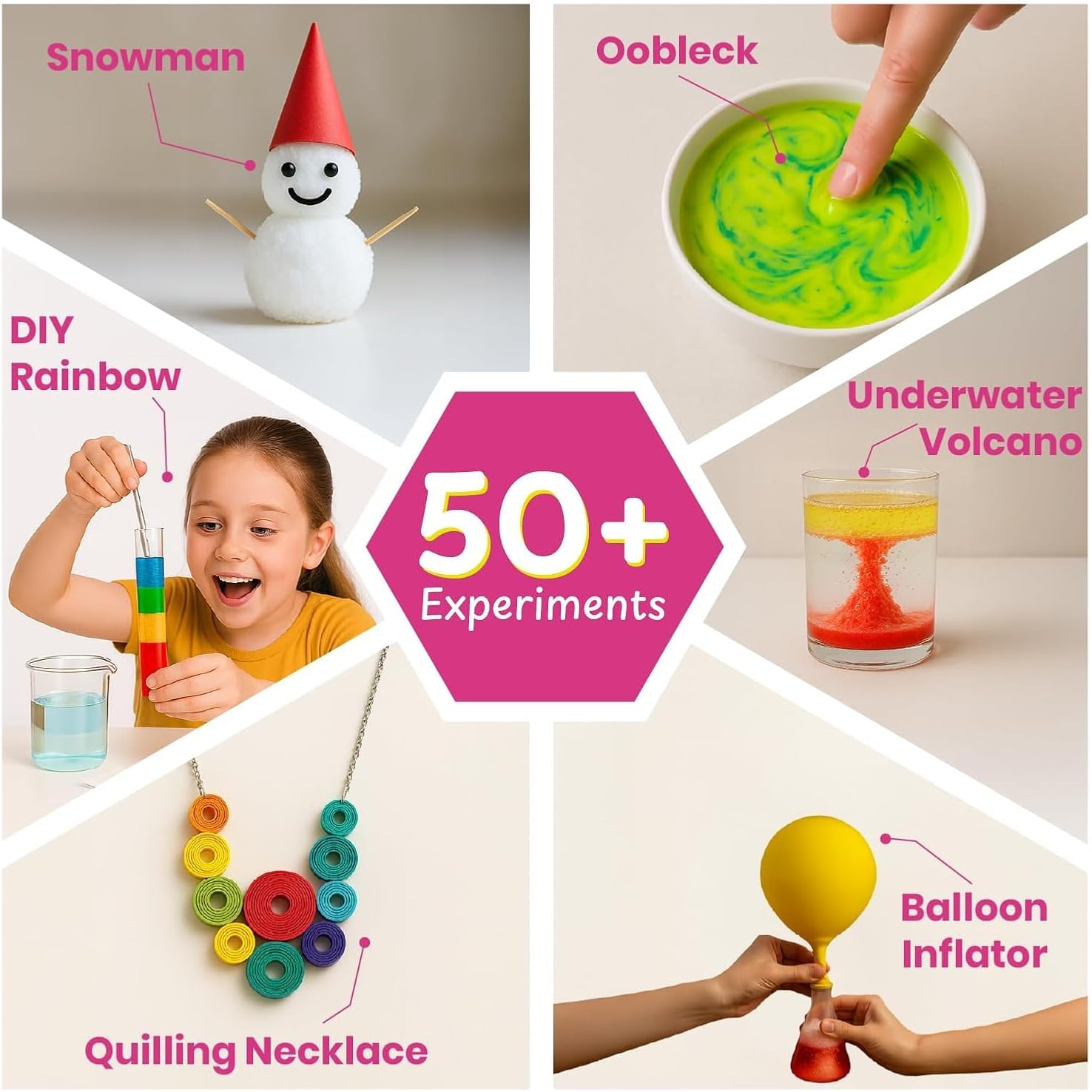 50+ Experiments Science Kit for Girls, Includes DIY Nail Art, Personalised Jewellery, Lip Balm, Frozen Wonderland | Birthday Gift for Girls, Educational Toy for Kids - Curious Junior