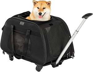 PETSFIT Grand porte-jambes avec roues conçues pour 2 Petits chiens/Multiple Kittens/Moyen Chiens avec corde de sécurité réglable & Fond étanche (pas de ligne aérienne approuvée)