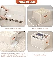 Vista 6 de Shoe Organizer for Closet, Foldable Shoe Box Storage Containers with Clear Cover, Smooth Zipper, Reinforced Handles and Bottom Support, Space Saving