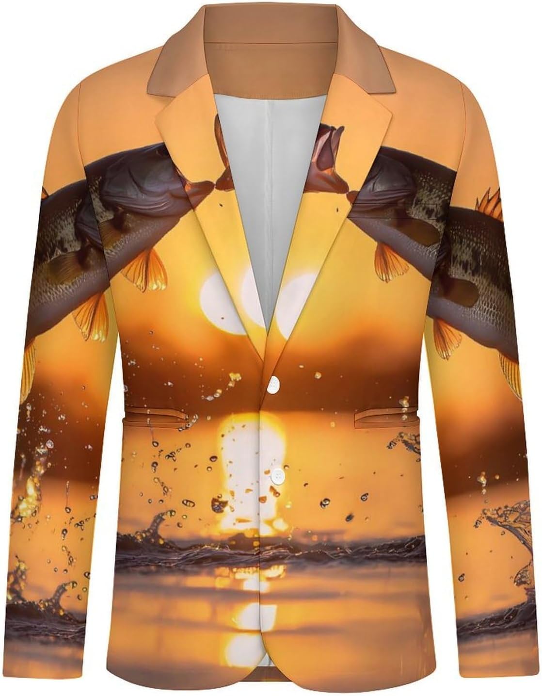 Bass Fish Fishing Suit Jacket for Men Print Coat Jackets Dress Suits Party Wedding