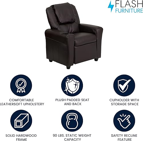 Miniatura 45 de Flash Furniture - Sillón reclinable contemporáneo para niños, color beige vinilo con base para vasos y reposacabezas Vinilo Lavanda,Vinilo