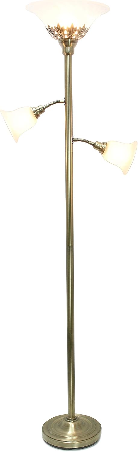 Elegant Designs LF2002-ABS 3 Light Scalloped Glass Shades Floor Lamp, Antique Brass