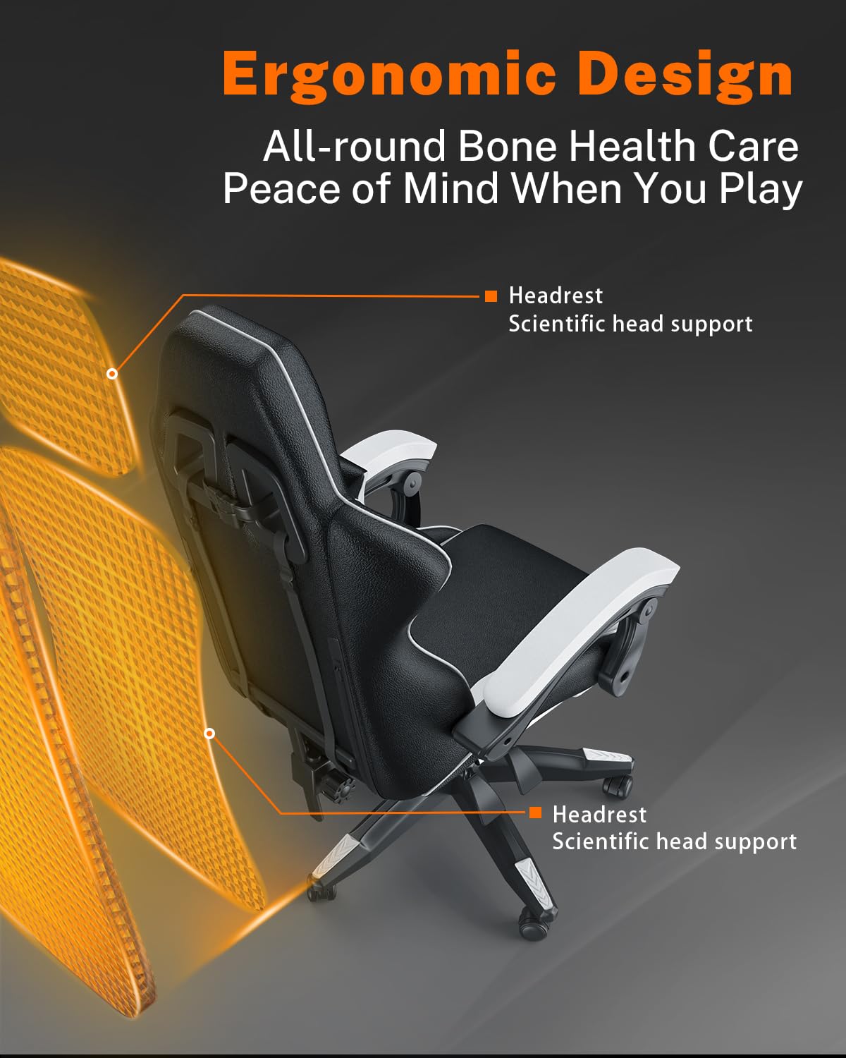Racingreat Sedia da gaming, ergonomica, per gamer, con cuscino lombare e poggiatesta, regolabile in altezza, sedia per computer, per ufficio, per adulti, ragazze e ragazzi (Con poggiapiedi,Bianco