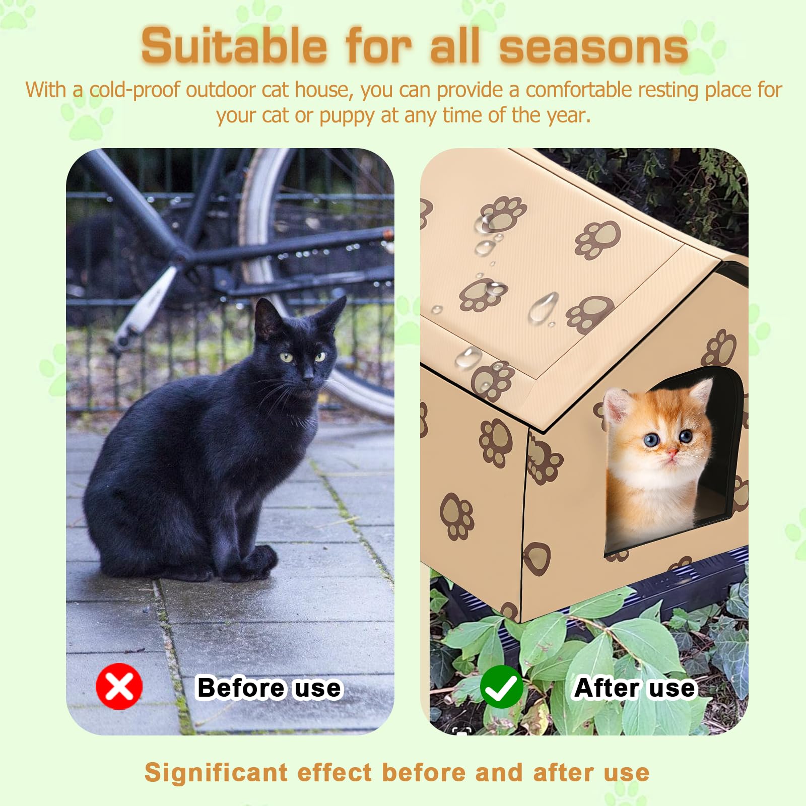 Maison pour chat extérieur résistant à l'hiver étanche niche pour chat : WIYETY 40 x 35 x 38 cm maison pour chat pliable pour petit chien chat grotte chaude lavable maison pour chien refuge pour