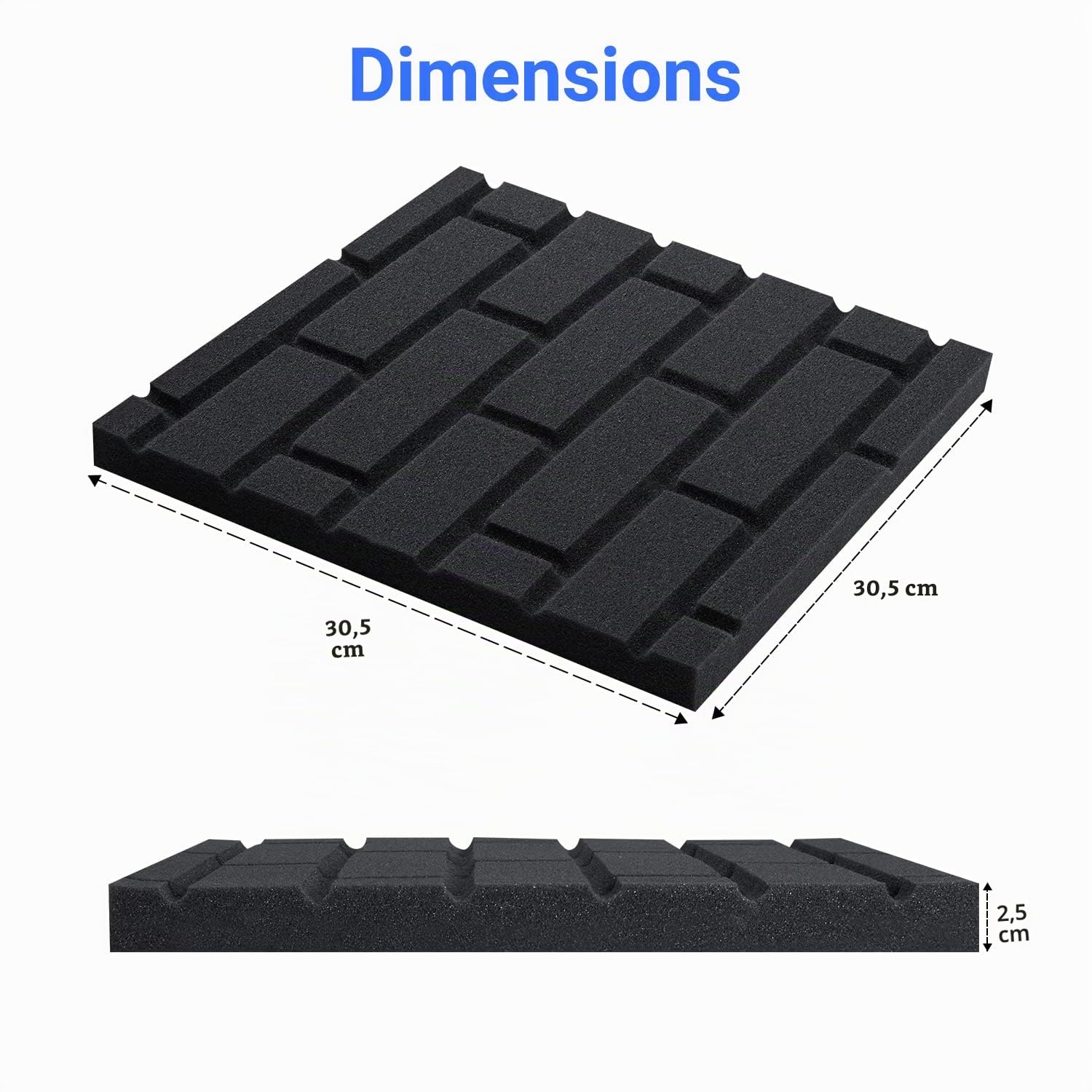 Lot de 12 panneaux d’insonorisation en mousse en forme de brique pour murs, chambre, studio, podcast, traitement acoustique, 30,5 x 30,5 x 2,5 cm