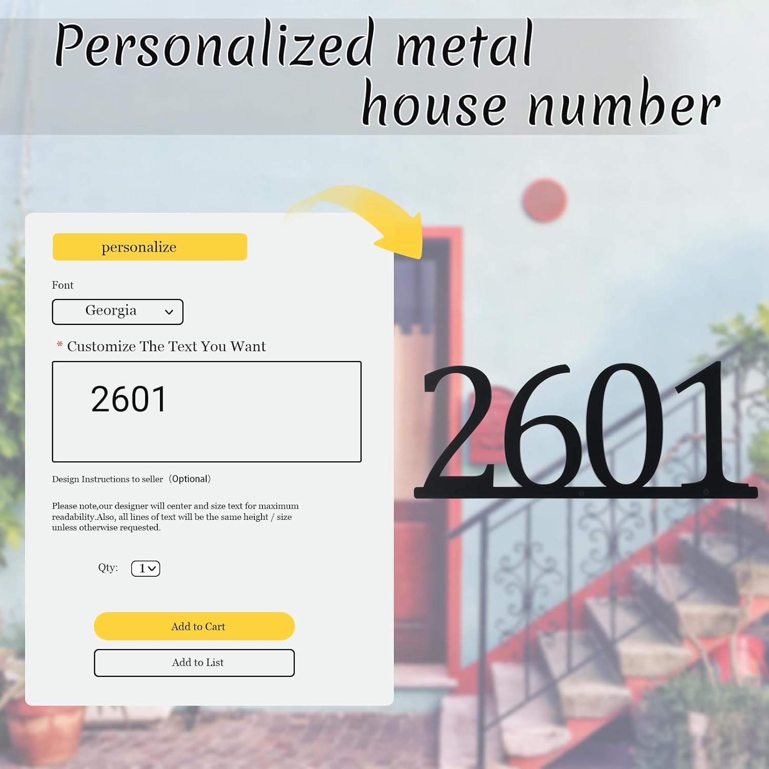 Personalized Metal Door Sign with Custom Number - Weatherproof House Number or Name Plaque