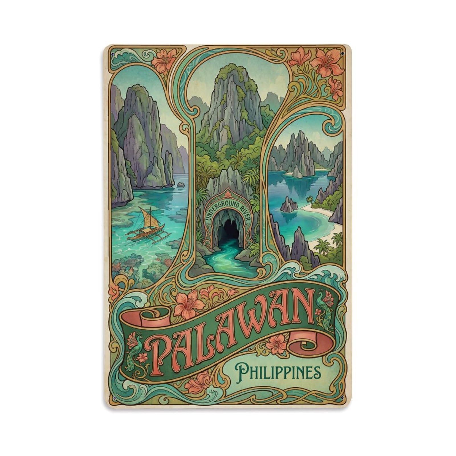 Gead 8X12inch Style Philippines Palawan Vintage Travel Metal Tin Sign