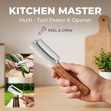 CYCFMYYLY 3 Pcs Multifunctional Vegetable Peeler, Efficient Orange Peeler, Wooden Handle and Bottle Opener, Stainless Steel, Contour-Flow for Kitchen Prep, Camping