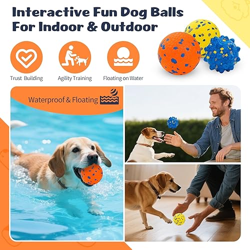 Miniatura 7 de HIPPIH Pelotas de tenis interactivas para perros, juguetes para perros para masticadores agresivos, juguetes resistentes para masticar cachorros