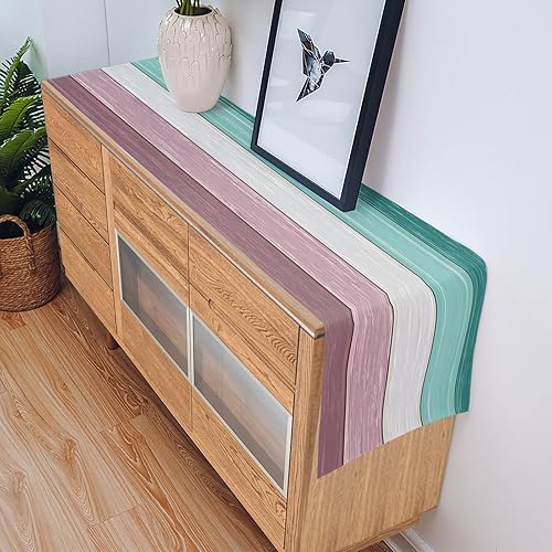 Miniatura 202 de Camino de mesa de algodón y lino estilo granja rústico retro, textura de madera de granero, color degradado marrón y gris, antideslizante,