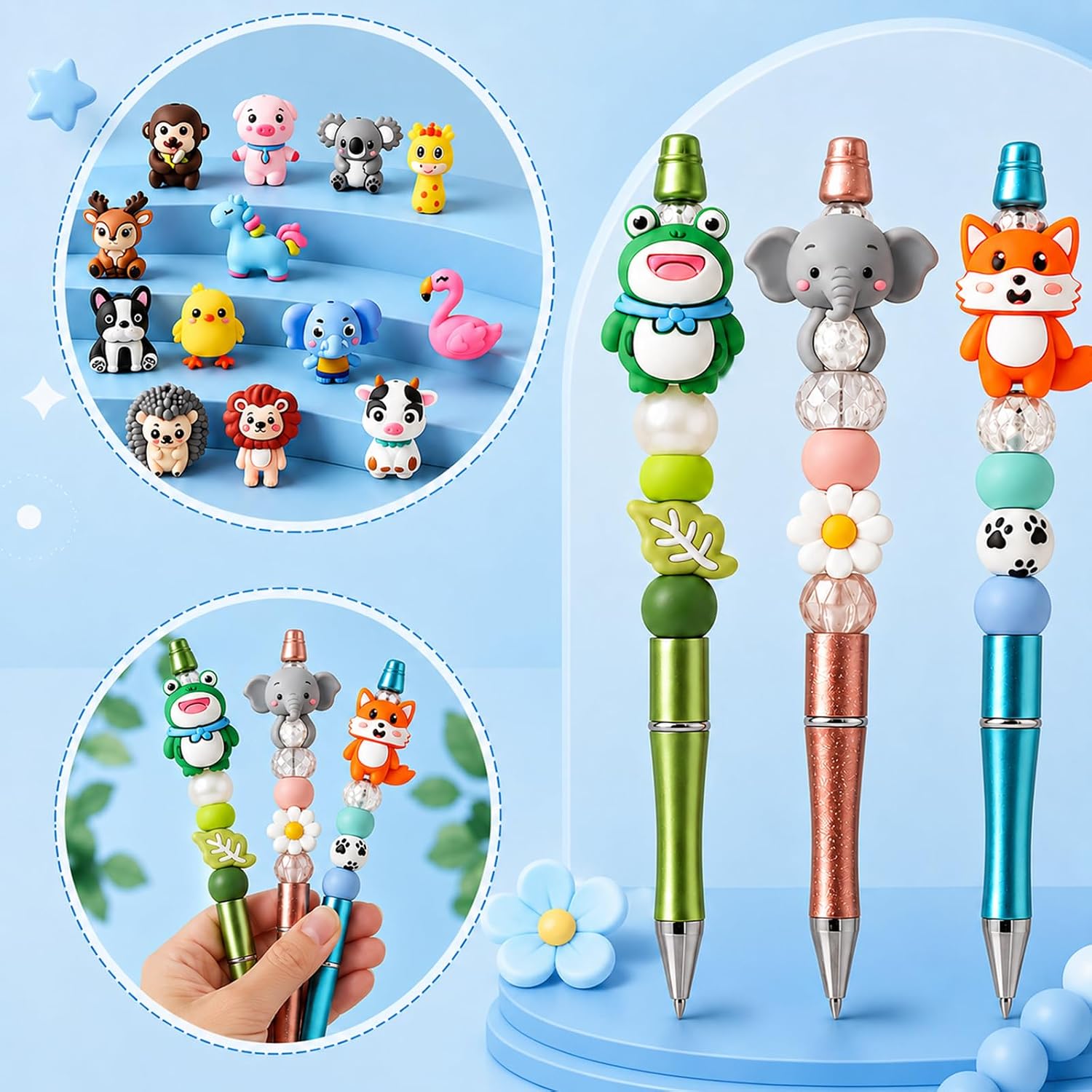 40 Pcs Animals Silicone Focal Beads Bulk Non Repeat 3D Animal Character Beads for Beadable Pens Cute Cartoon Silicone Beads for DIY Keychains, Jewelry Making, Bracelet Charms, Phone Chains