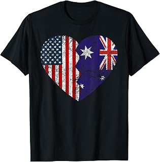 Australian American Flags Heart | United States Australia T-Shirt for Women Kids Men