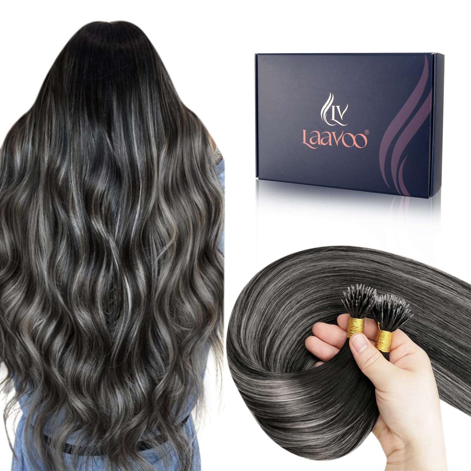 LaaVoo Nano Hair Extensions Real Human Hair Blonde Nano Beads Hair Extensions Platinum Blonde Invisible Nano Ring Straight Remy Hair 50g 50s 14 Inch #60 — view 27