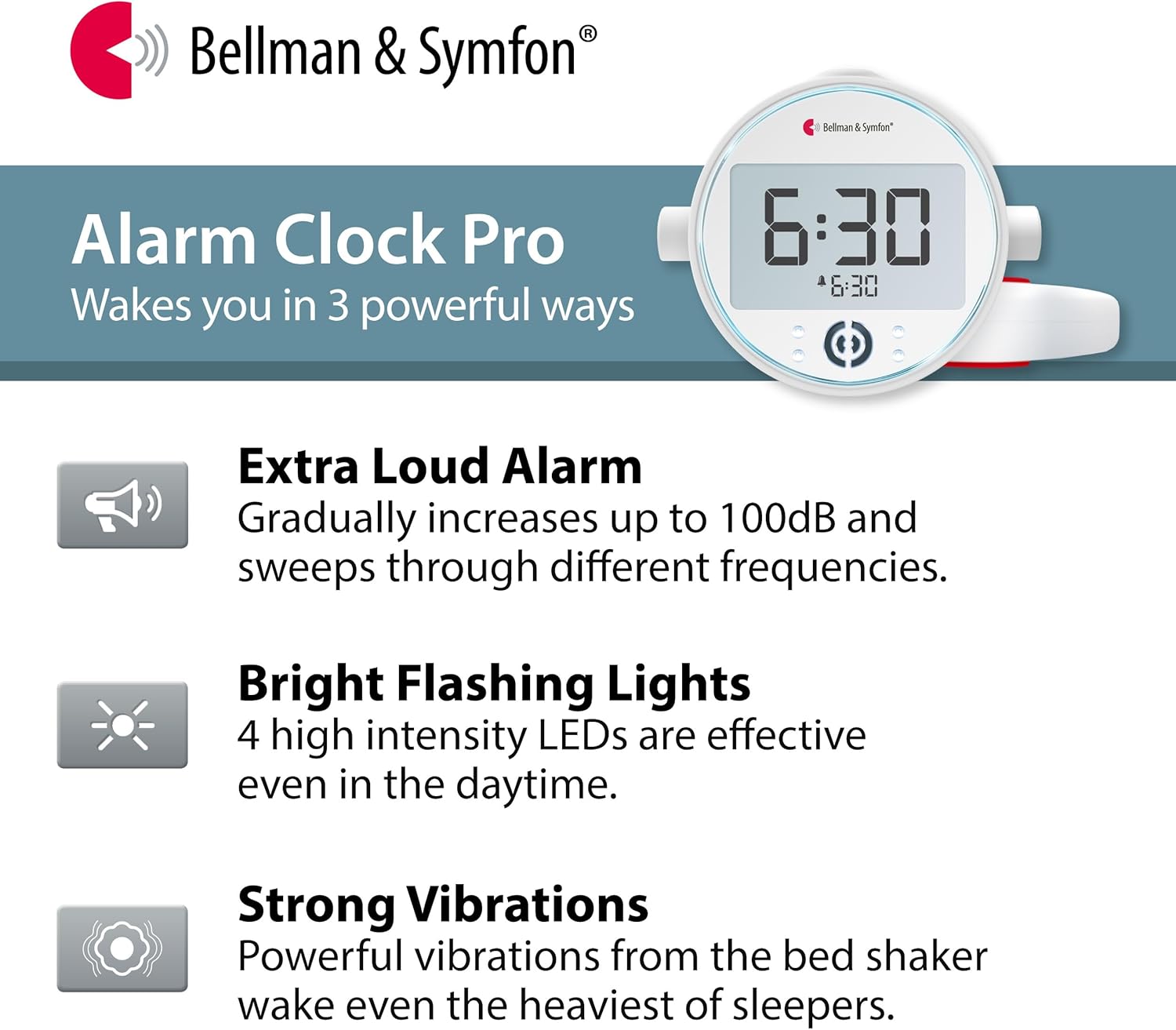 Diagram illustrating the three powerful wake-up methods of the Alarm Clock Pro
