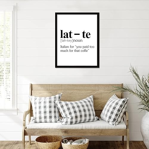 Miniatura 5 de Hanging Wall Sign with the Funny Noun Definition of Lat-Te Rustic Style 20x16in Black Frame Wooden Plaque for Cottage Desk Cafe Bar Garden Yard