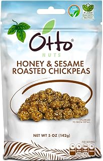 Otto Nuts Honey & Sesame Roasted Chickpeas - Vegan Non-GMO High Protein Snack, Crispy Sweet-Savory 5oz Resealable Bag