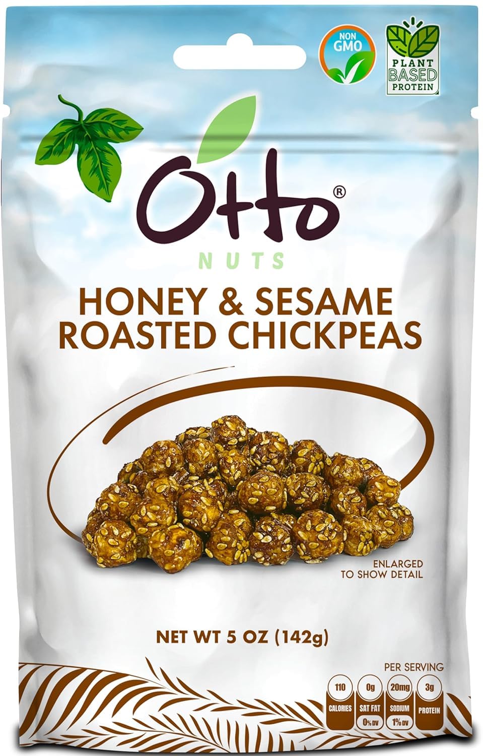 Otto Nuts Honey & Sesame Roasted Chickpeas - Vegan Non-GMO High Protein Snack, Crispy Sweet-Savory 5oz Resealable Bag