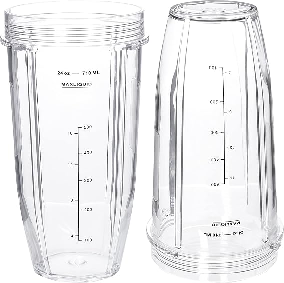 Replacement 24oz Blender Cup For Ninja BN401 BN751 BN801 BN800 BL450 BL456 BL480 Foodi SS401 SS101 TWISTi SS151 SS351 Cups Nutri Ninja Auto IQ Parts Lids Upgraded (2 Pack)
