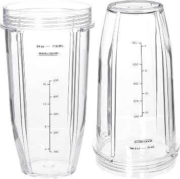 Replacement 24oz Blender Cup For Ninja BN401 BN751 BN801 BN800 BL450 BL456 BL480 Foodi SS401 SS101 TWISTi SS151 SS351 Cups Nutri Ninja Auto IQ Parts Lids Upgraded (2 Pack)