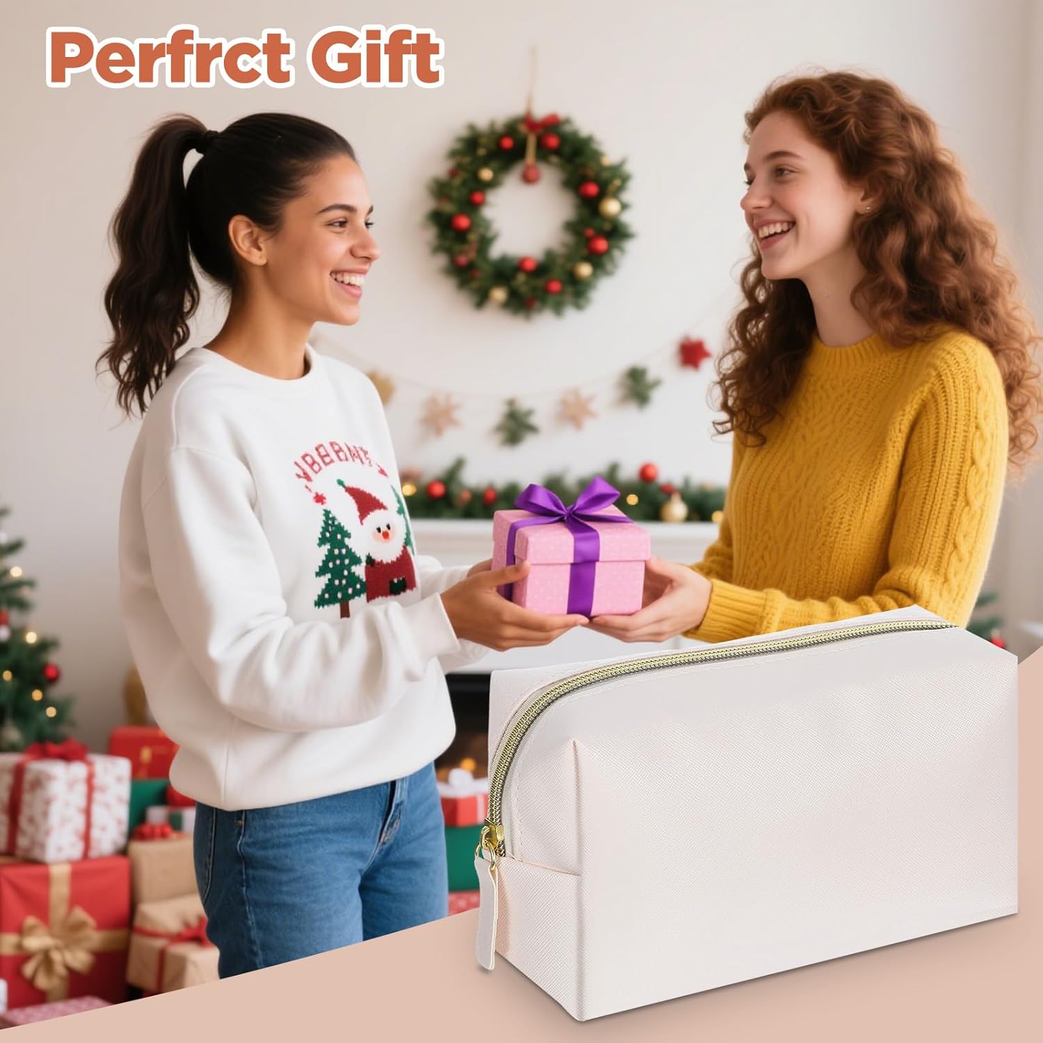 8 Pcs Makeup Bag Pu Leather Cosmetic Pouch Waterproof Small Toiletry Bag Portable Cosmetic Organizer Water Resistant Storage Purse for Lady Women Daily Storage Travel Organizer (Beige,Medium) ﻿ - Image 7