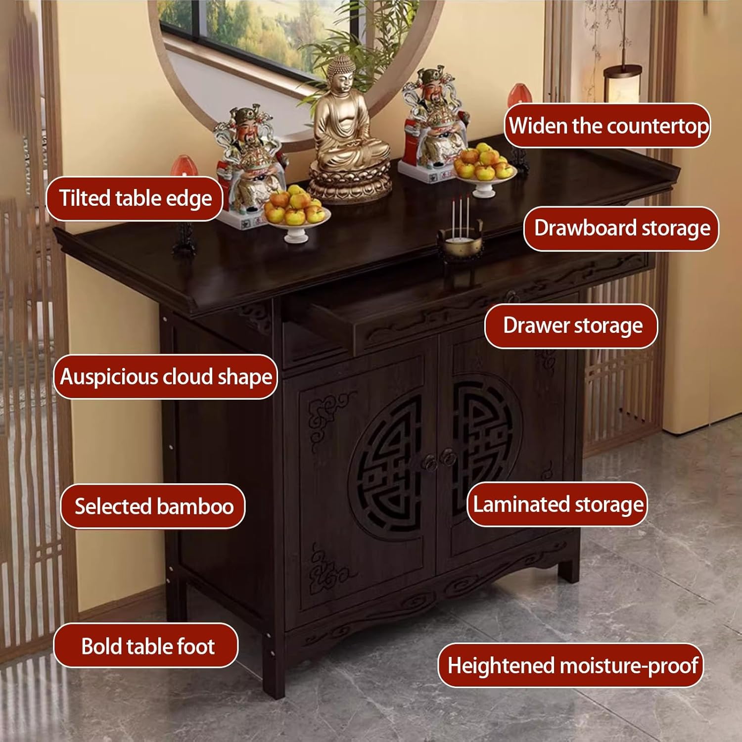 Buddha Altar Table, Bamboo Altar Cabinet with Drawer,Offering Table, Meditation Tables with Storage, Buddha Niche Stand, Altar Cabinet,Prayer Meditation(80cm/31.4in)