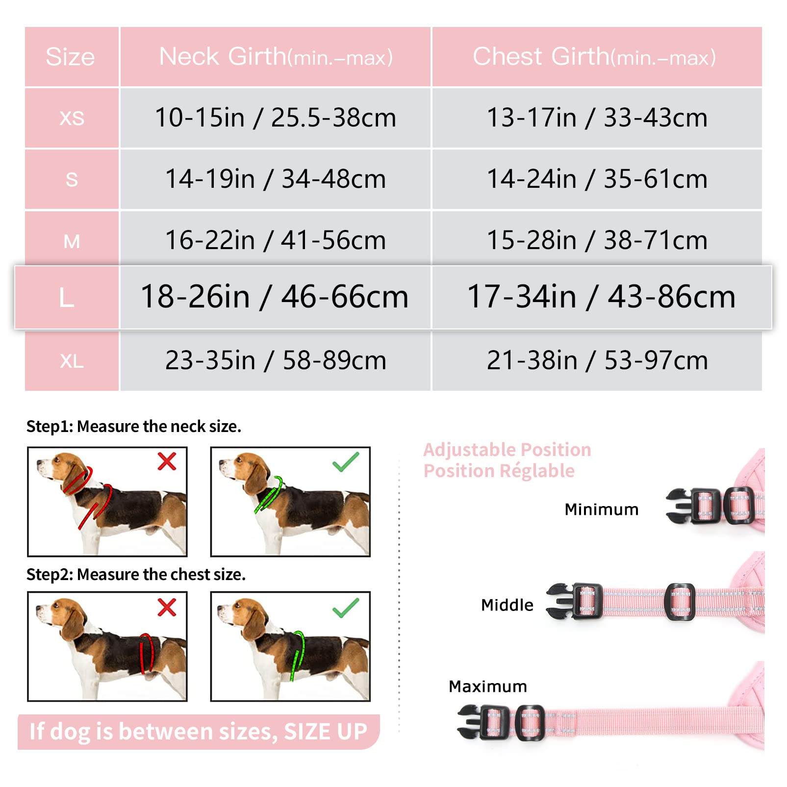 HEELE Pettorina Cane, No-Pull Imbracatura Traspirante e Riflettente, con Gancio in Metallo e Manico Imbottita, Pettorina Cane Taglia Grande Comodo per Camminare Jogging, Rosa Pallido, L