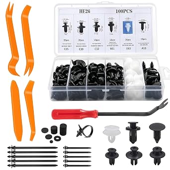 135 Pcs Car Retainer Clips, Plastic Car Body Trim Clips Kit, Car Fixing Clips, Auto Body Fastener Rivet Trim Clips, with Fastener Rivet Clips, Auto Trim Removal Tools, Cable Ties, Sponge-Cushions